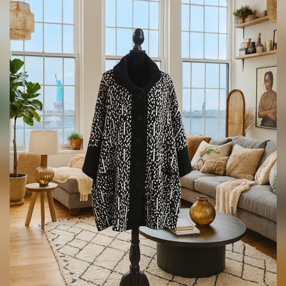 Lagenlook Large Boho Artsy Cozy Oversized Cotton Knit Cardigen Sweater Coat - Picture 1 of 5